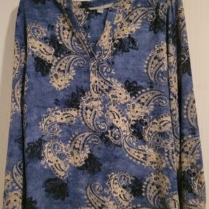Valerie Stevens Blue and Cream Patterned Blouse